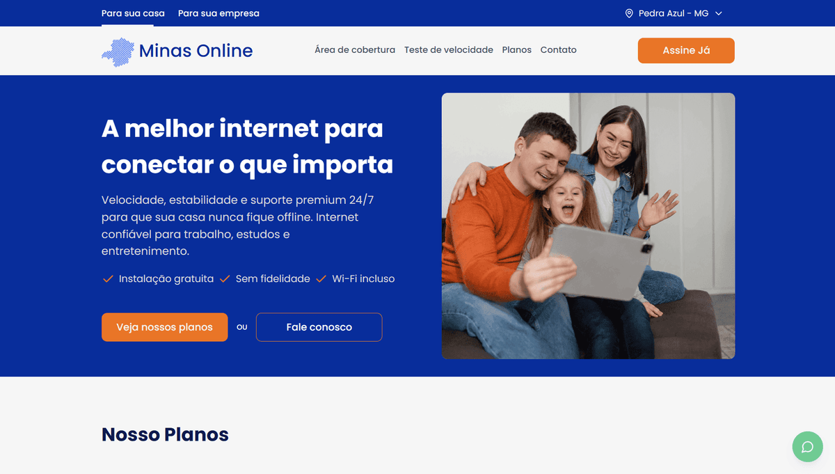 Foto site Minas Online Telecom